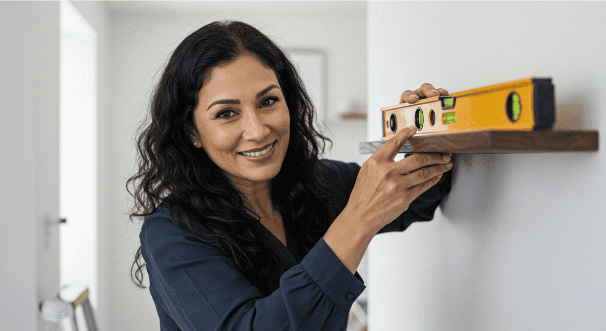 step-by-step guide showing how to hang a shelf on drywall for beginners