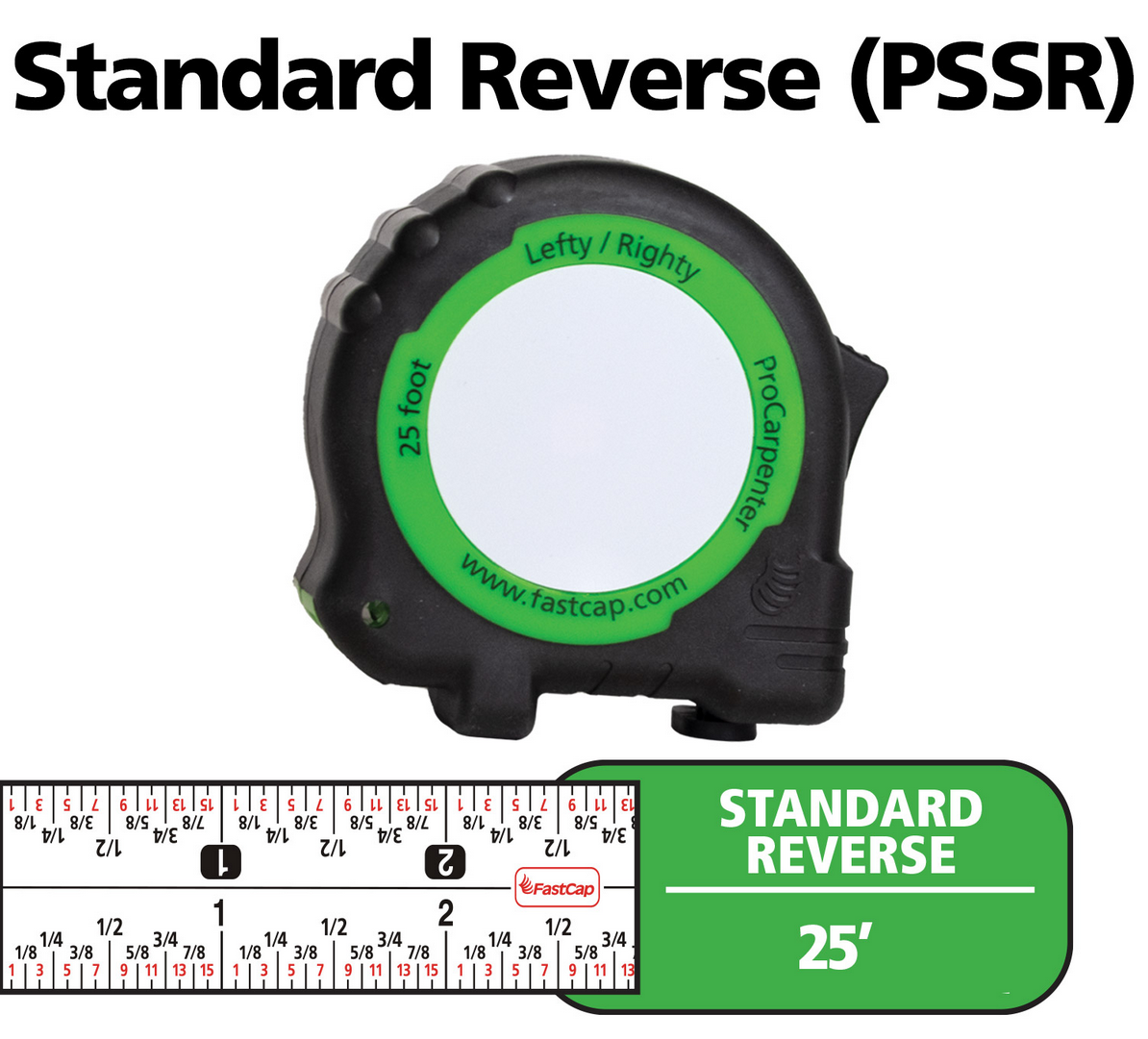 FastCap ProCarpenter Tape Measure with built-in pencil sharpener and dual-marked blade, ideal for DIYers and home projects